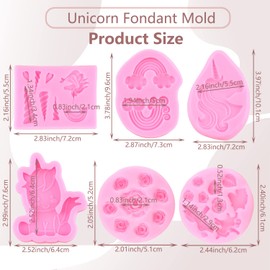 MIYAHOUSE - Moldes de silicona de unicornio: arco iris, orejas de cuerno, fondant, flores de rosa, juego de 6 unidades