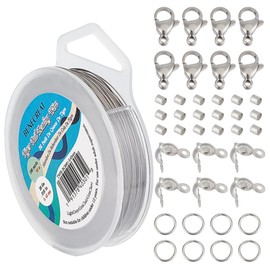 BENECREAT 295 Feet 304 Stainless Steel Beading Wire, Tiger Tail Wire 0.44mm 7-Strand with 200Pcs Crimp Beads, 100Pcs Bead Tips, 20Pcs Lobster Claw Clasps and 200Pcs Jump Rings for Jewelry Making