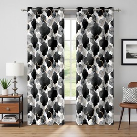 Tyrot Black 100% Blackout Curtains for Bedroom Modern Abstract Geometric Black Out Curtains 84 inch Long 2 Panels Set Window Drapes Thermal Room Darkening Curtains for Living Room, 52Wx84L