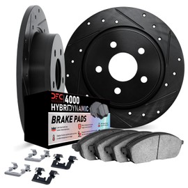 Dynamic Friction Company Rear Brake Rotors Kit Drilled Slotted Black | 4000 HybriDynamic Brake Pads includes Hardware 8812-39016