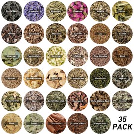35Pcs Dried Herbs for Witchcraft Supplies, Dried Herb Kit for Witch Beginner, Wiccan, Wicca Altar Supplies, Magic Ritual and Spell, Candle and Soap Making, with Witchy Bell and More