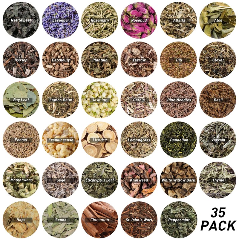 35Pcs Dried Herbs for Witchcraft Supplies, Dried Herb Kit for