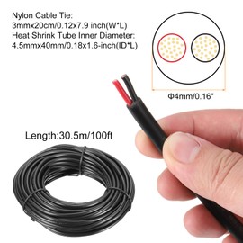 MECCANIXITY 24 Gauge Wire 2 Conductor Electrical Wire, 24 AWG Stranded PVC Cord, Low Voltage Oxygen-Free Tinned Copper Cable for LED Strips Lamp Lighting Marine Automotive, 30.5m/100ft