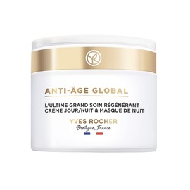 YVES ROCHER - Crema Facial 3 En 1 Extra Rejuvenecedora Anti Age Global - Corrige los 8 Signos de la Edad - Todo tipo de Piel - Con Ácido Hialurónico - Crema de Día/Noche y Mascarilla - Fórmula Vegana, 75 ml