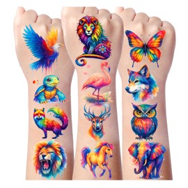 8Sheet - 110PCS Watercolor Animal Temporary Tattoos for Kids – Cartoon Fake Tattoos Stickers for Birthday Party Favors, Gifts, DIY Decoration & Fun Activities – Waterproof & Skin-Safe