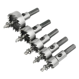 XINGYHENG 5 Piece High Speed Steel Hole Saw Drill Bit Aluminum Plate Hole Saw Cutting Kit Drill Bits Opener Cutter Tool Drilling Bit Set 16mm 18.5mm 20mm 25mm 30mm