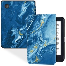 BOZHUORUI Slim Case for 6" Kobo Clara Colour/Clara BW/Clara 2E e-Reader - Lightweight PU Leather Folio Protective Cover with Auto Sleep/Wake (Blue Ocean)