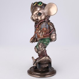 Veronese Design 5 3/4 Inches Steampunk Jet Hover Skater Mice Cold Cast Resin Bronze Finish Animal Collectible Figurine Home Decor