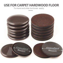 Ezprotekt Each 8 Pack 3.5 Inch Furniture Moving Slider & Felt Furniture Slider Pads, Furniture Glider for Carpet & Rug - Felt Furniture Glider for Hard Wood Floor Surfaces 89mm 16 Pack, Round Brown