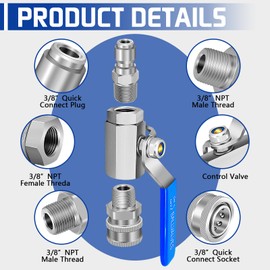 Boltigen Washer High Pressure Ball Valve Kit, High Pressure Washer Shut Off Ball Valve Kit for Power Washer Hose, Stainless Steel, 3/8’’ Quick Connect, 5000PSI