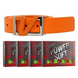 Volvik Power Soft Explosive Ball Speed Golf Balls 4 Dozen (Red Color 48 Balls) Bundle with Genuine Italian Leather Orange Color Belt.