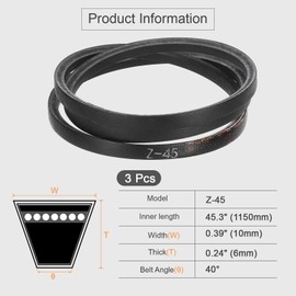sourcing map 3 Pcs Z-45 Z Type V-belt 1150mm/45.3" Inner Length x 0.39" Width x 0.24" Height, Z-type Closed-Loop Rubber Transmission Belt