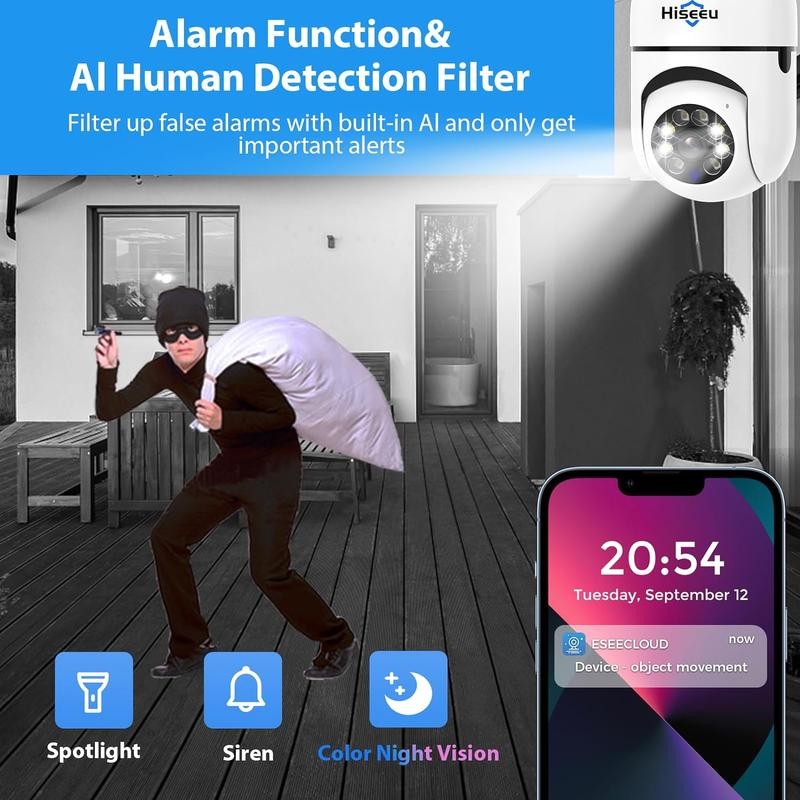 Hiseeu 2.4G WIFI Wireless Light Bulb Security Camera with SD