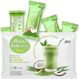 Matcha Cocos Latte Mix – Senza zuccheri aggiunti | Matcha & noce di cocco| Leggermente dolcificato con stevia | Bustine monodose (10x40g) | Latte naturale e cremoso (400g)