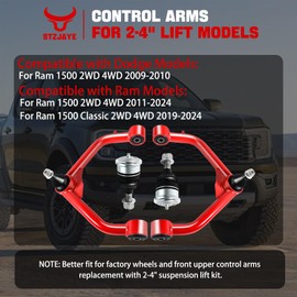 STZJAYE Front Upper Control Arms Compatible with Ram 1500 2009-2024 2WD/4WD - Adjustable Tubular Arms w/Ball Joints for 2-4" Lift | Easy Installation