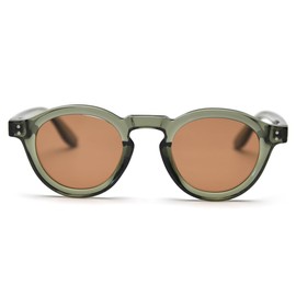 LIGOES Polarised Sunglasses Women Men Round Sunglasses TR90 Frame Retro Eyewear UV400, Green With Brown