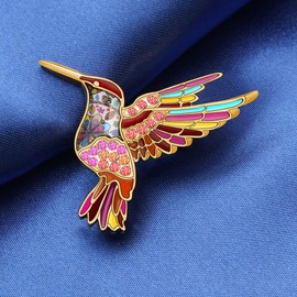 NEWEI Antique Hummingbird Brooch Pins Rhinestone Bird Jewellery for Women Girls Clothes Accessories (Red)