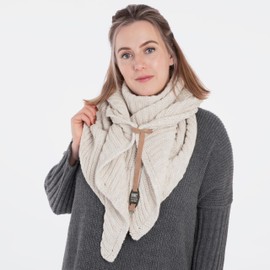 KNIT FACTORY - Demy Triangle Scarf - Women's Knitted Scarf with Wool - Winter Scarf - Autumn & Winter Essentials - Winter Triangular Scarf - Scarf for Winter - High Quality - 190 x 85 cm, beige