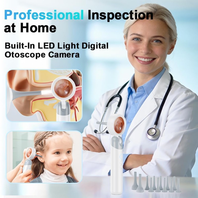 Aspoven Otoscope Ear Camera with Light, 1.4” Screen 1080P HD