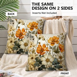 Spring Floral Throw Pillow Covers 18x18 Colorful Wildflowers Velvet Pillow Covers for Couch Bed Sofa Rustic Garden Flowers Throw Pillowcase Fluffy Pillow Cover for Living Room Bedroom Home Decoration