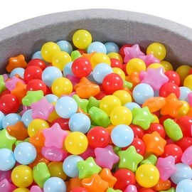 Heopeis Ball Pit Balls Pack of 100 - Star and Round Set BPA Free Phthalate Free Non-Toxic Crush Proof Play Balls Soft Plastic Balls for Toddlers Baby Kids Birthday Pool Tent Party