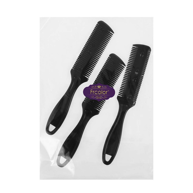 Frcolor 3pcs Black Double Side Hair Thinner Cutter Comb Hair