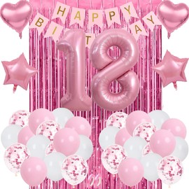 Sweet 18 Party Decorations Pink, 18th Birthday Decorations for Girls, Pink Sweet 18th Birthday Party Decoration for Her, 18th Happy Birthday Banner, for Girls Women 18th Birthday Party Supplies