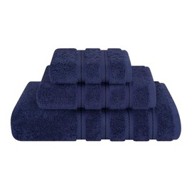 TRP 600 GSM Heavy Weight 100% Cotton Turkish Bath Towels Set of 3 Ultra Soft Plush Smooth Texture | All Seasons Pretty Navy Blue Color Luxury Quick Dry Super Absorbent Hotel Spa Quality