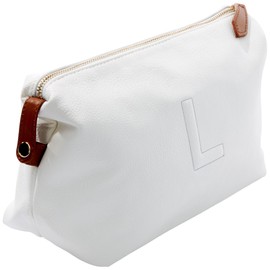 Personalization Universe Trapunto Initial Vegan Leather Cosmetic Travel Case- White