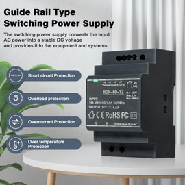 Jadeshay DIN Rail Power Supply 12 V DC 4.5 A 60 W DIN Rail Switching Power Supply DIN Rail Power Supply Transformer for Industrial Automation Devices HDR-60W-12V4.5A