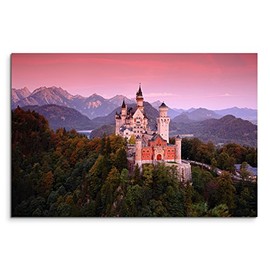 Paul Sinus Art Canvas Picture 120 x 80 cm Landscape Photography - Neuschwanstein Castle at Sunrise