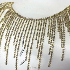 GorinsKani 1yard Rhinestone Fringe Trim Fringe Belt Sparkly Fringe Trim Beaded Fringe Trim Rhinestone Ribbon Tassel Chain for Jeans Clothing Accessories DIY Decoration (Golden White Diamond)