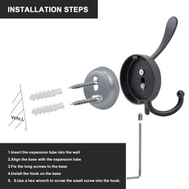 KITHOLD Coat Hooks Wall Mounted, 6 Pack Heavy Duty Triple Hooks, Metal Closet Hooks for Bathrooms, Coat Hanger Wall Hooks Door Towel Hook for Kitchen Bedroom RV Hotel(Black)