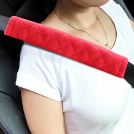 Amooca Soft Automotive Seat Belt Cover Seatbelt Shoulder Pad Neck Protector Cushions Universal Fit SUV Trucks Backpack 2 PCS Red 10.2in