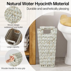 Endymion Wicker Trash Can,Narrow Waste Basket for Bathroom,Wicker Basket with Wood Handles,Boho Decorative Wastebasket for Bedroom,Office,5 Gallon