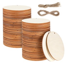 100 PCS 4 Inch Unfinished Rounds Wood Circles with Holes Blank Round Wood Tags for Ornaments Rounds Wooden Cutouts for DIY Crafts, Parties, Christmas, Home Decor