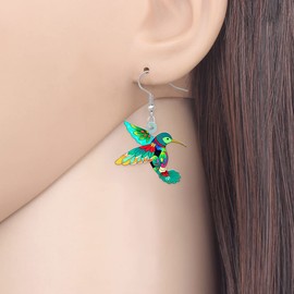 LONYOO Acrylic Hummingbird Earrings for Women Girls Creative Dangle Jewellery Festival Decorations Novelty Spring Bird Gifts (Green)