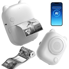 RayCue Printy AI Mini Voice-Control Printer, Kid-Safe AI Sticker Printer with Privacy Protection, Inkless Thermal Photo Printer, Bluetooth Pocket Printer for iOS & Android, 1 Rolls Adhesive Stickers