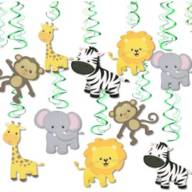 Konsait Jungle Animals Party Swirl Decorations, 30 Pack Hanging Swirl Animals Party Supplies Jungle Theme Birthday Party Decorations