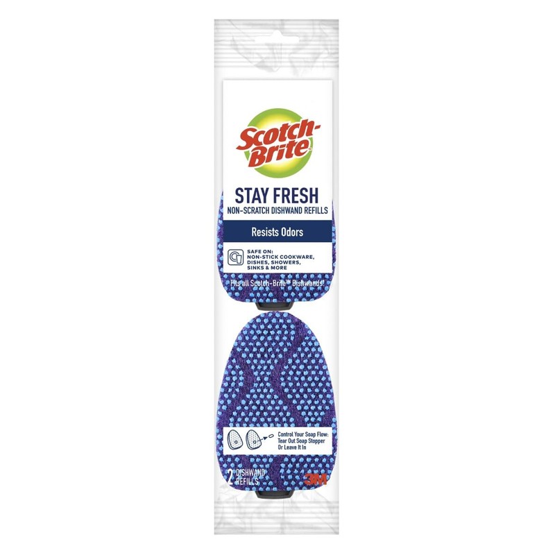 Scotch-Brite Scrub Dots Non-Scratch Dishwand Refills, Blue, 14 Replacement Heads