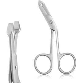 MISS SALLY - Tijeras para cejas de acero inoxidable con forma de mango y mango para cejas, pinzas de punta plana y recta para recortar y moldear, herramientas de cuidado facial para mujeres