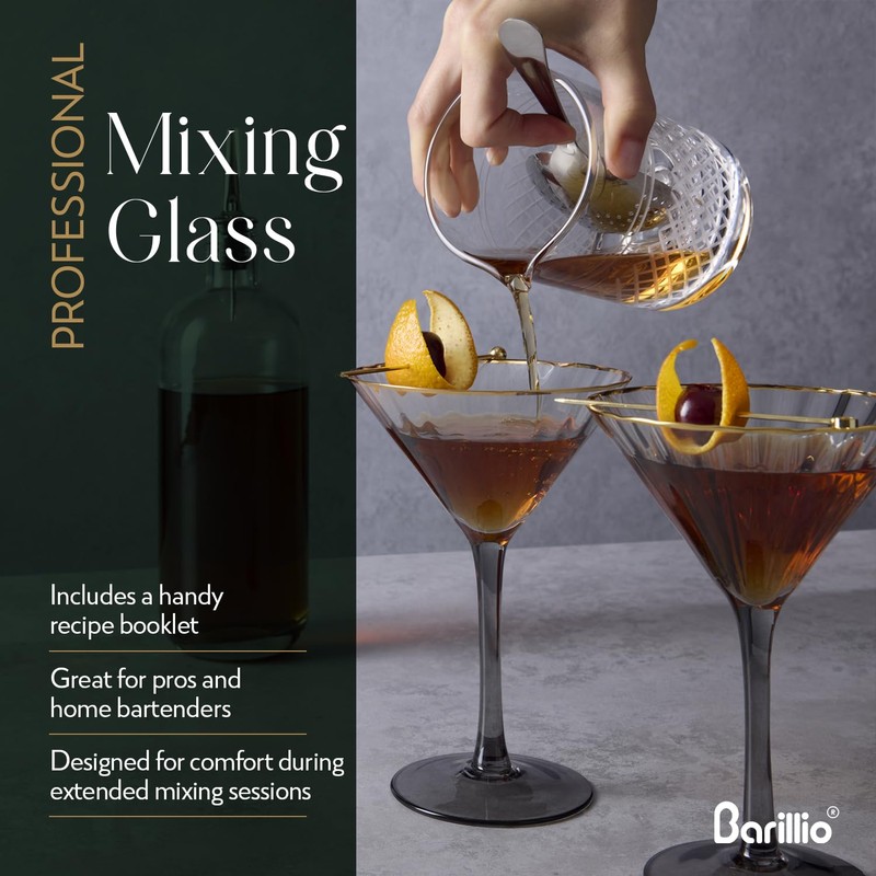 Barillio Crystal Cocktail Mixing Glass Set - 20 Oz Weighted