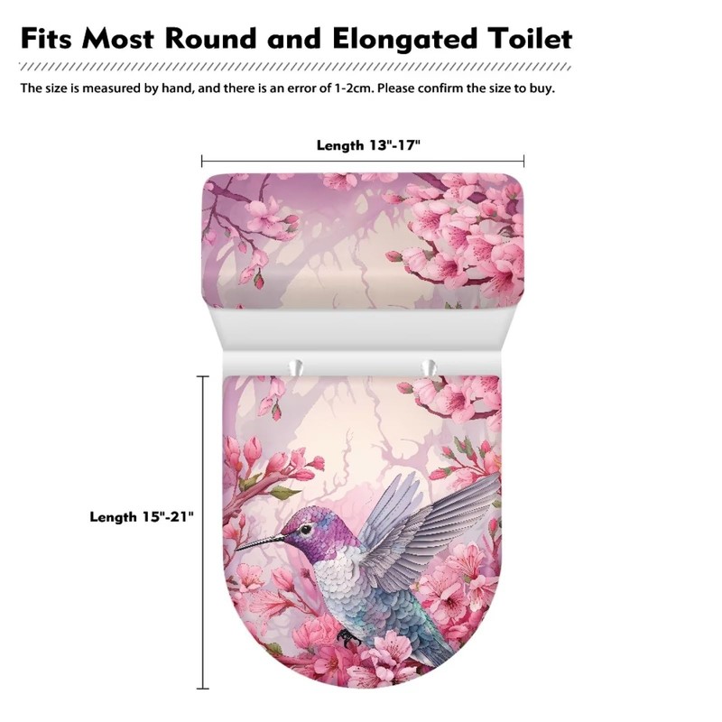 Darisoco Peach Blossom Toilet Lid Seat Cover Set with Elastic