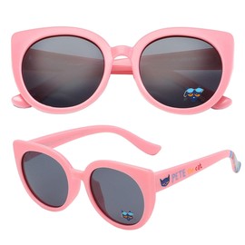 PolarSpex Toddler Sunglasses – Polarized UV Protection Cat Eye Sunglasses with Unbreakable Frame for Girls Age 2-8, Pete the Cat | Pink | Polarized Smoke, Medium