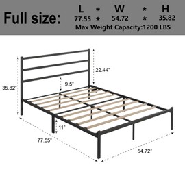 Full Size Bed Frame, with LED Light and Charging Station, Strong Heavy Duty Wood Slats Support,Under Bed Storage, No Box Spring Needed, Noise Free, Black