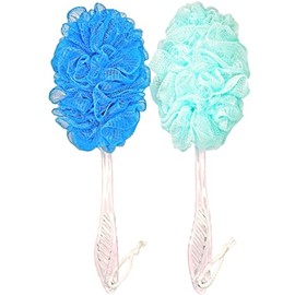 Loofah Back Scrubber for Shower,Long Handle Bath Body Brush Soft Nylon Mesh Loofah Sponge On a Stick,Exfoliating Scrub Cleaning Luffa for Elderly for Men Women(2-Pack,Bule and Green)