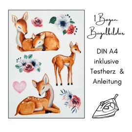 Iron-On Transfer Set for Textiles DIN A4 Children Girls Boys Dinosaur Unicorn Forest Animals Large Small Iron-On Patch Various Designs (6 - Deer)