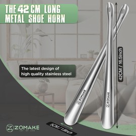 ZOMAKE Shoe Horn Long Handle for Seniors Men Women,Metal Long Shoehorn Boot Horn 16.5",Stainless Steel Shoe Spoon Helper(2 Pcs)