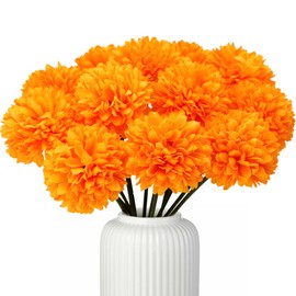 Giaueoa 12 Pcs Orange Artificial Chrysanthemums Fall Flowers Silk Marigold Fake Mums Flowers for Home Party Centerpiece Vase Decor
