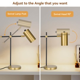 Folux Modern Industrial Working Table Lamp, Minimalist Desk Lamp, Gold and Black, for Study Room Home Office Bedroom Nightstand Bedside Lamps